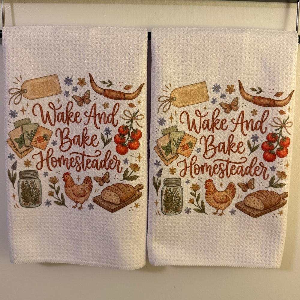 Wake And Bake Homesteader Kitchen Towels - White Rustic 2 Piece Farmhouse Set